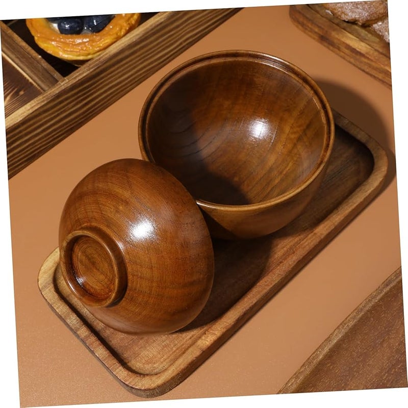 Wooden Bowls With Lid 2Pcs Heat Resistant Rice Salad Soup Bowls For Home Restaurant - Image 3